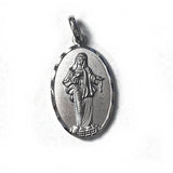 Small Our Lady Of Medjugorje Oval Sterling Silver Medal with Trim