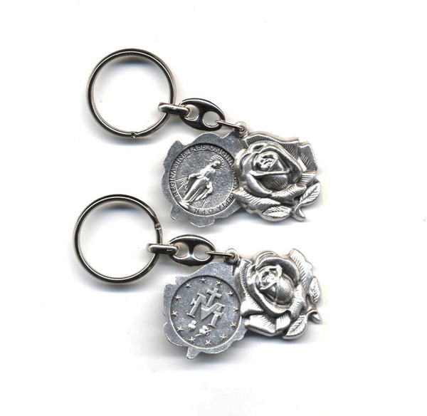 Miraculous Medal Rose Keychain
