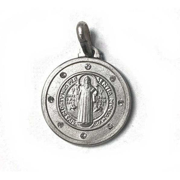 Large Sterling Silver St. Benedict Medal w/Crystals